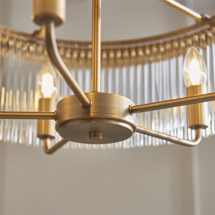 Clemont Warm Antique Brass And Clear Glass Five Light Pendant Fitting 119110