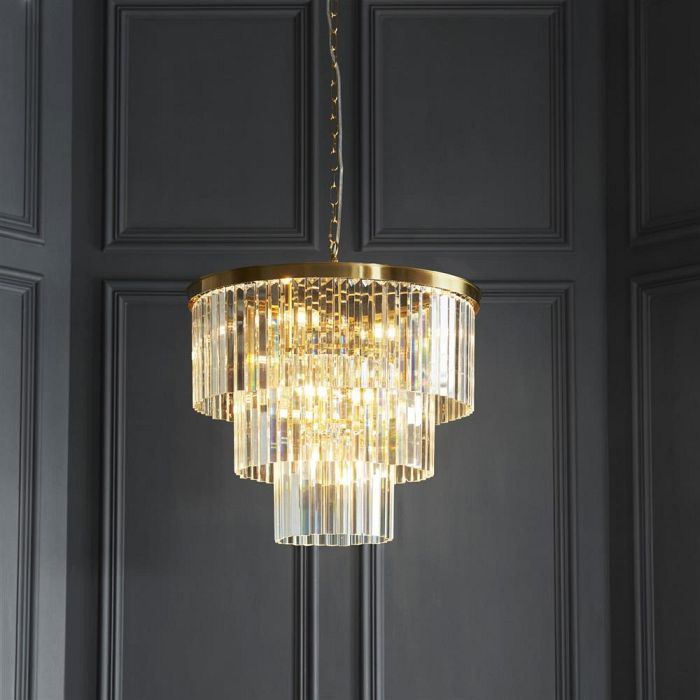 Conaston 7 Light Brushed Aged Brass Plate And Cut Glass Pendant 115457