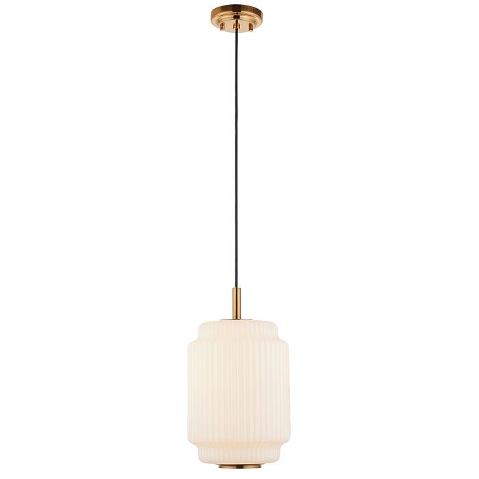 Evora Narrow Single Aged Brass and Opal Glass Pendant 122054