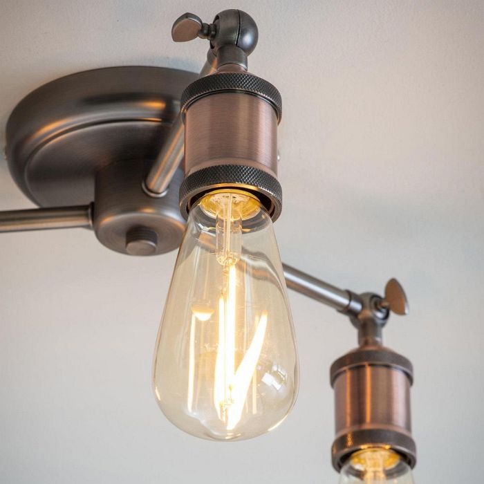 Hal 3 Light Aged Pewter & Copper Industrial Semi Flush Fitting 76124