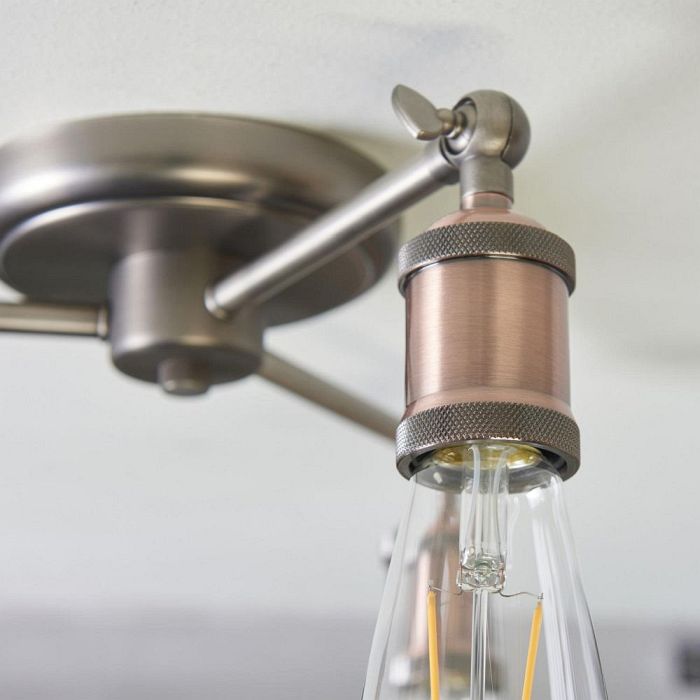 Hal 3 Light Aged Pewter & Copper Industrial Semi Flush Fitting 76124