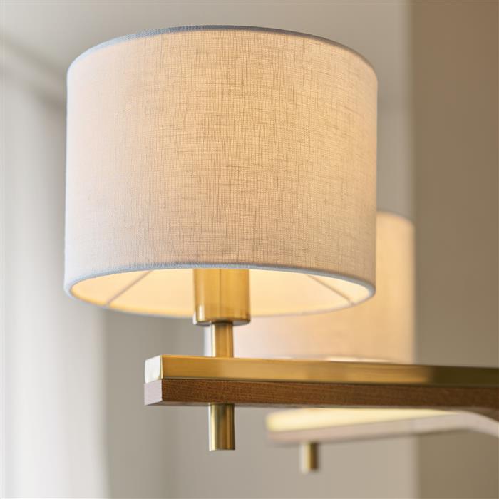 Heathcliff Brushed Aged Brass And Oak Wood Five Arm Light Fitting 116994