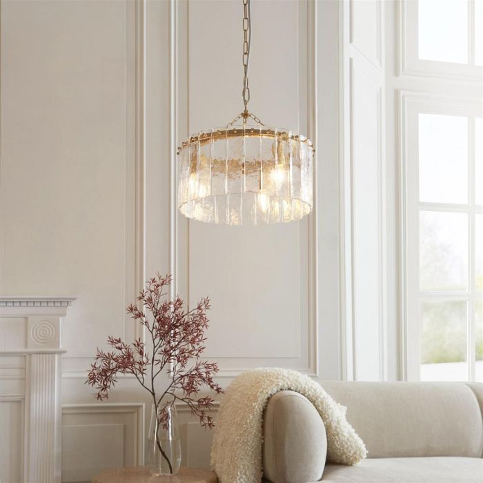 Karine Aged Brass With Textured Glass 3 Light Pendant 118467