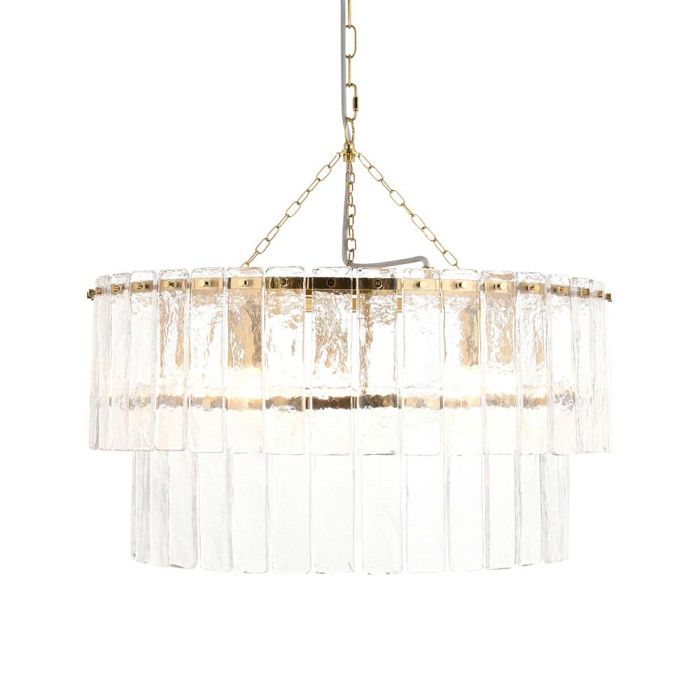 Karine Brushed Aged Brass Plate And Textured Glass 5 Light Pendant 118469