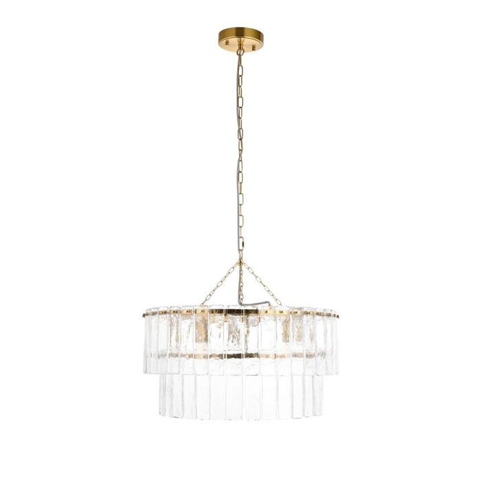 Karine Brushed Aged Brass Plate And Textured Glass 5 Light Pendant 118469