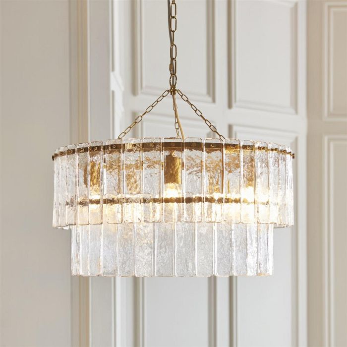 Karine Brushed Aged Brass Plate And Textured Glass 5 Light Pendant 118469