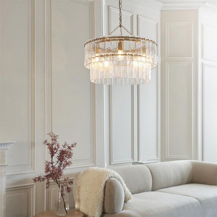Karine Brushed Aged Brass Plate And Textured Glass 5 Light Pendant 118469