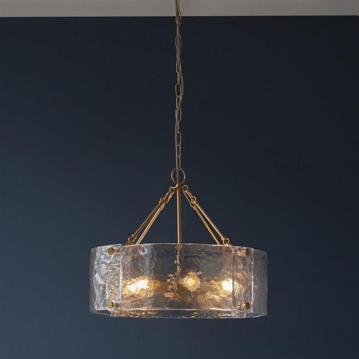 Keller Brushed Aged Brass And Textured Glass 6 Light Pendant 118584