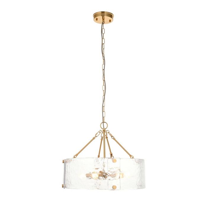 Keller Brushed Aged Brass And Textured Glass 6 Light Pendant 118584
