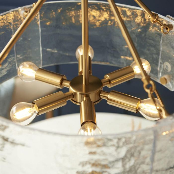 Keller Brushed Aged Brass And Textured Glass 6 Light Pendant 118584