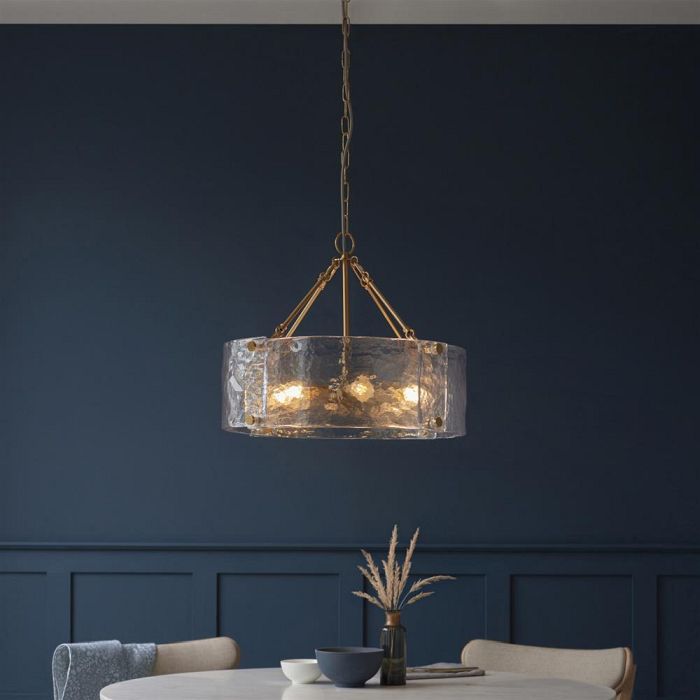 Keller Brushed Aged Brass And Textured Glass 6 Light Pendant 118584