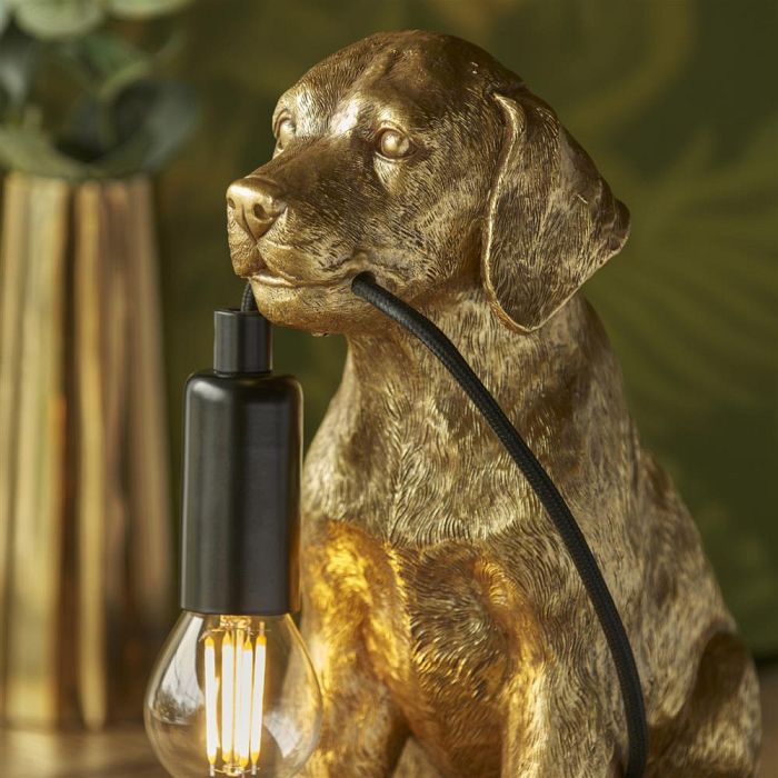 Labrador Puppy Gold Painted Resin Table Lamp 107364