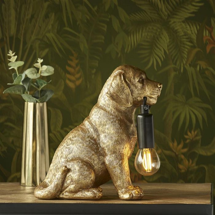 Labrador Puppy Gold Painted Resin Table Lamp 107364