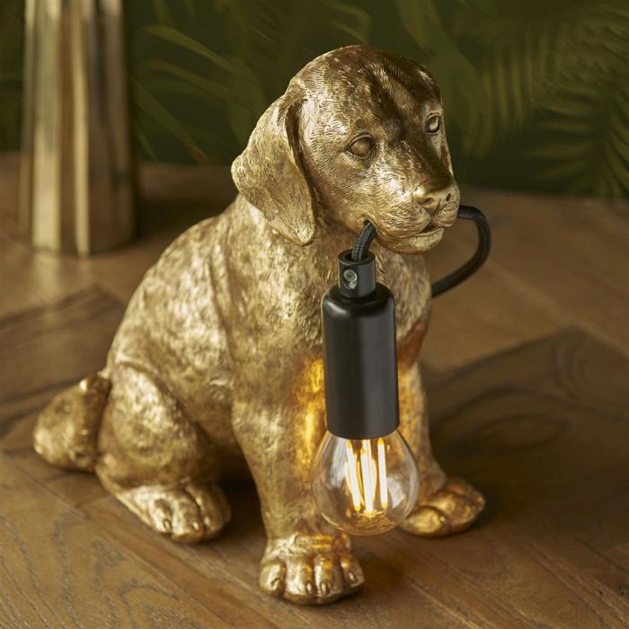 Labrador Puppy Gold Painted Resin Table Lamp 107364