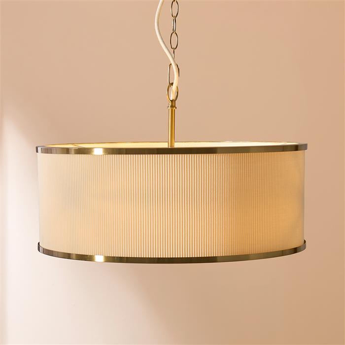 Lexi 3-Light Ivory Fabric and Aged Brass Pendant 121989