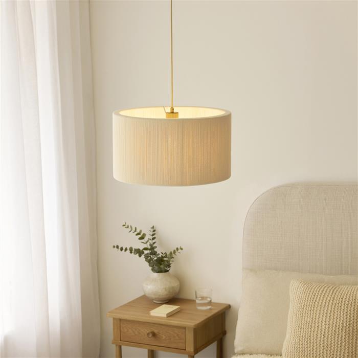 Noah Single Cream and Brushed Brass Pendant 120011