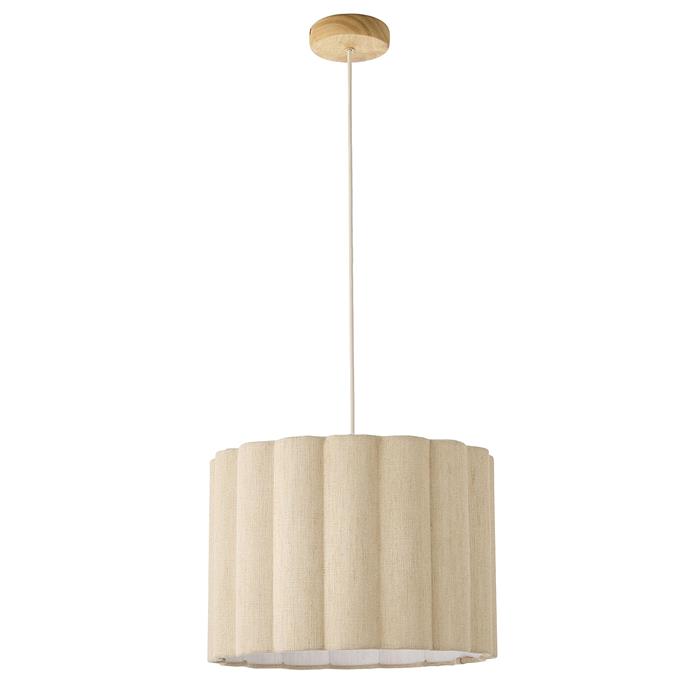  Olson Oak-Stained Ash Wood and Natural Fabric Pendant 120762