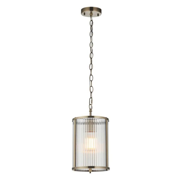 Ridgeton Antique Brass Plate And Clear Ribbed Glass Single Pendant 118595