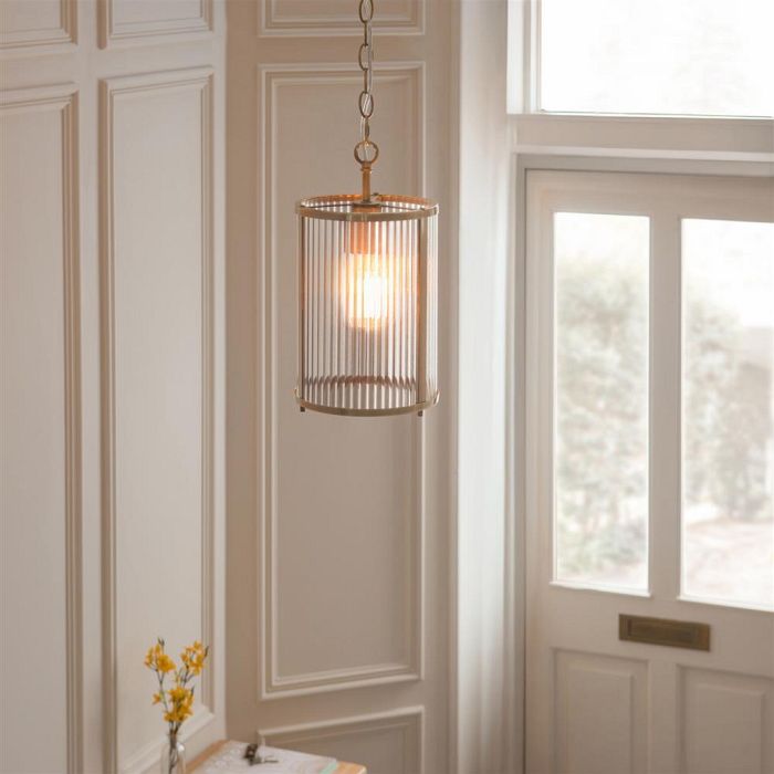 Ridgeton Antique Brass Plate And Clear Ribbed Glass Single Pendant 118595