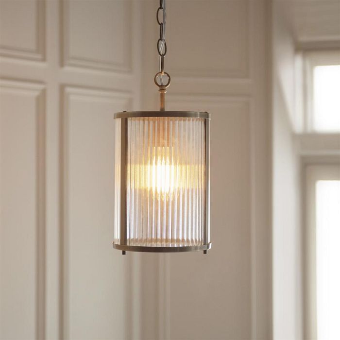 Ridgeton Antique Brass Plate And Clear Ribbed Glass Single Pendant 118595