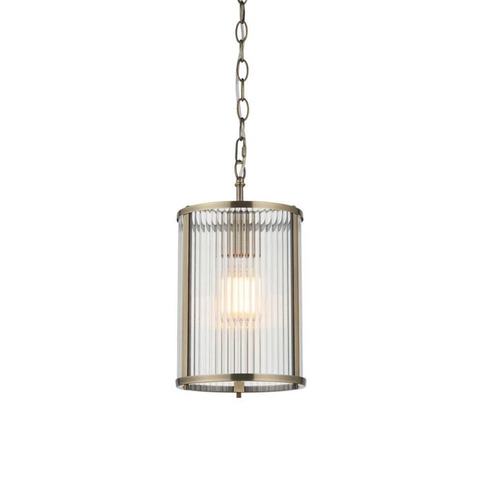 Ridgeton Antique Brass Plate And Clear Ribbed Glass Single Pendant 118595