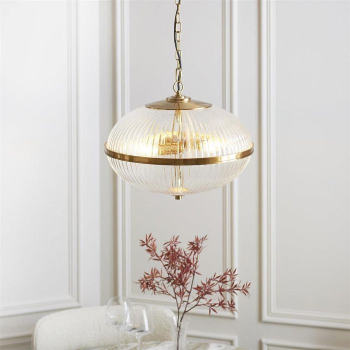Somerset Vintage Brass And Ribbed Clear Glass 3 Light Pendant 118580