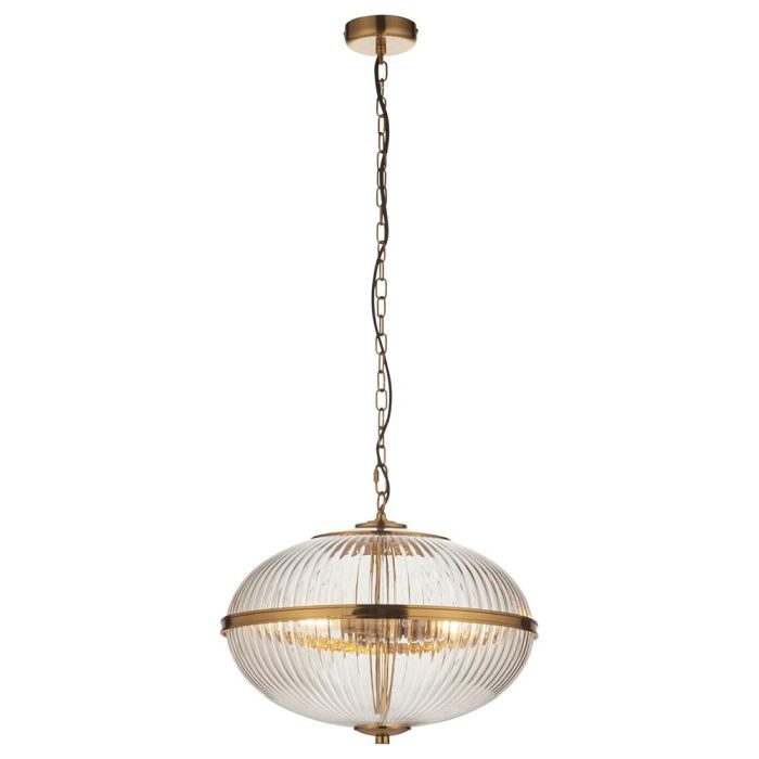 Somerset Vintage Brass And Ribbed Clear Glass 3 Light Pendant 118580