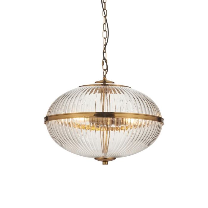 Somerset Vintage Brass And Ribbed Clear Glass 3 Light Pendant 118580