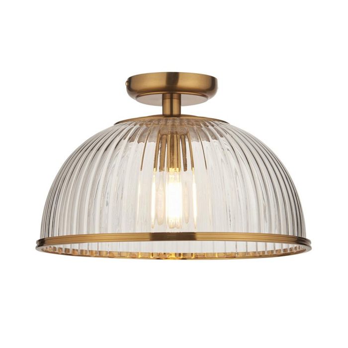 Somerset Vintage Brass And Ribbed Clear Glass Semi Flush Fitting 118751