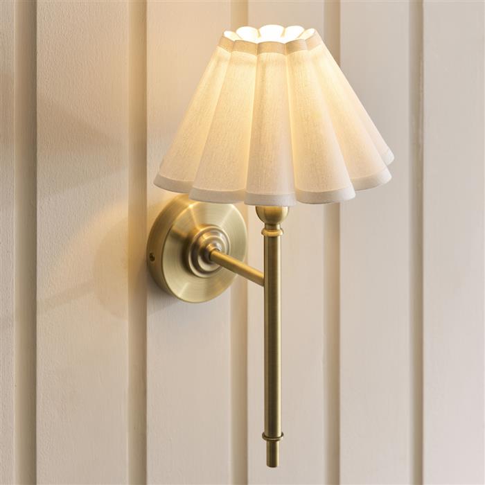 Sylvie Wall Light Antique Brass with White Cotton Shade 125425