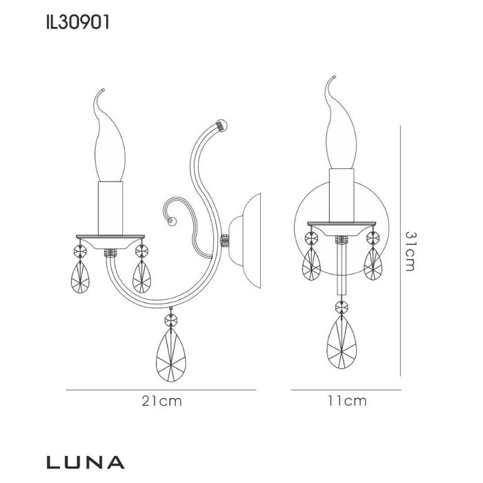 Luna 1 Arm Black Chrome Wall Light IL30901