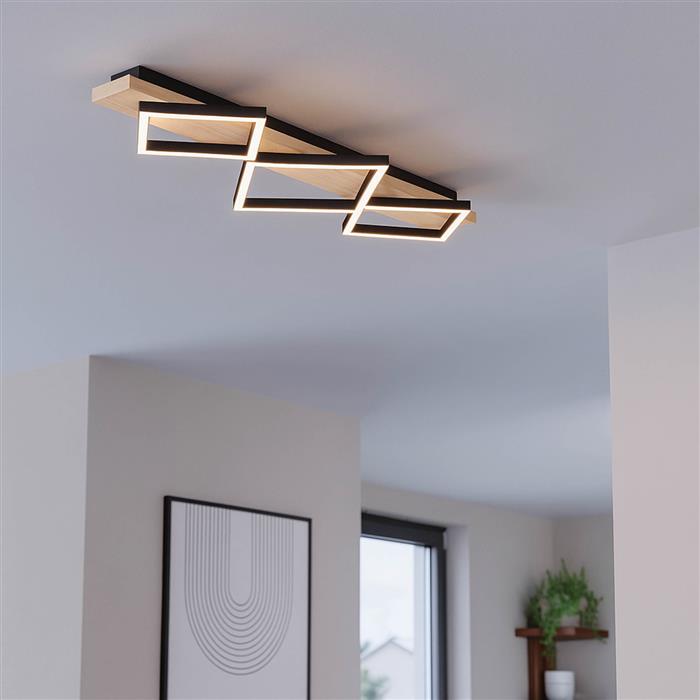 Boyal Large Black And Light Wood LED Three Light Flush Fitting 901931