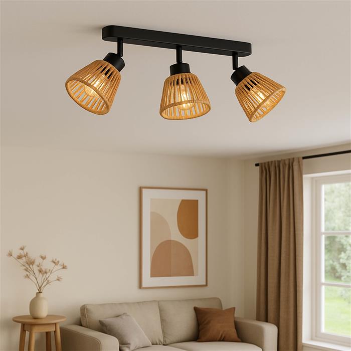 Keelby Black And Natural Braided Paper Triple Bar Spotlight 44131