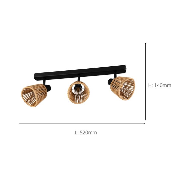 Keelby Black And Natural Braided Paper Triple Bar Spotlight 44131