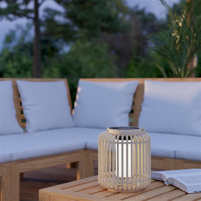 Marliano LED IP44 Light Wood And White Outdoor Solar Table Lamp 901088