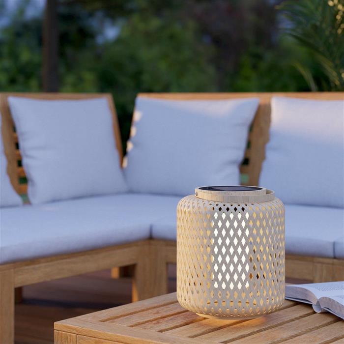 Marliano LED IP44 Woven Light Wood Outdoor Solar Table 901087