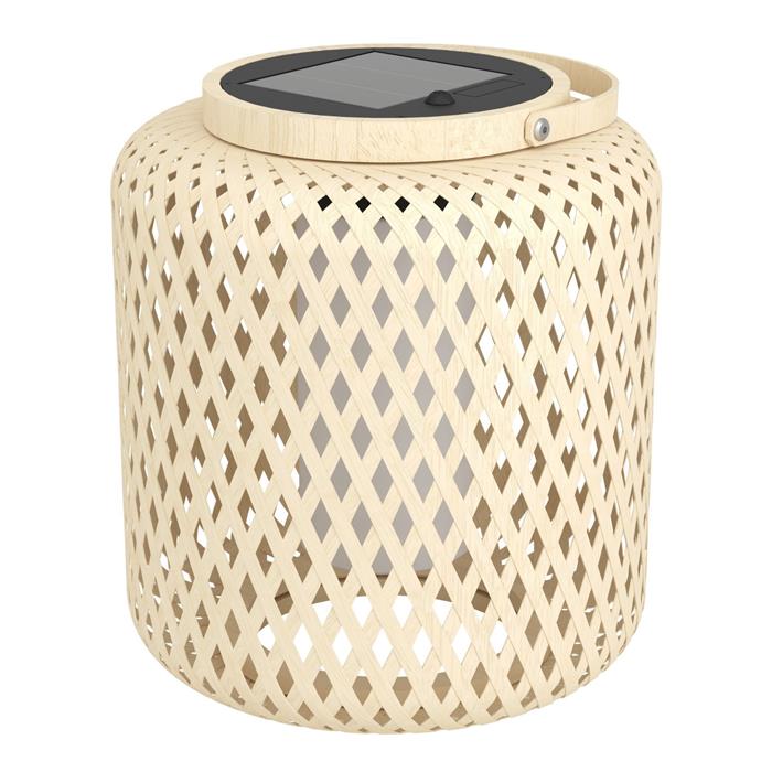 Marliano LED IP44 Woven Light Wood Outdoor Solar Table 901087