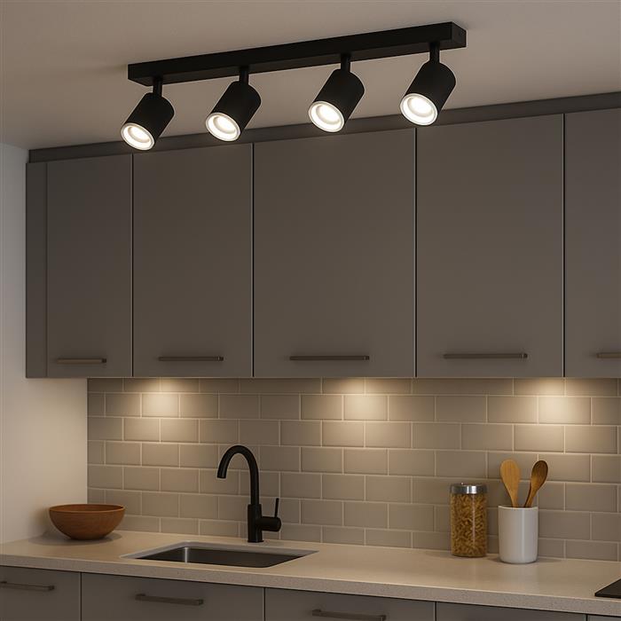 Melitello-Z LED Black Steel RGB And Tunable White Four Head Spotlight 901942