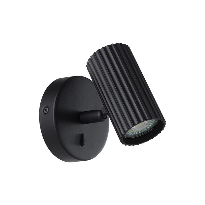 Portillo Switched Black Ribbed Adjustable Cylinder Wall Spotlight 902031