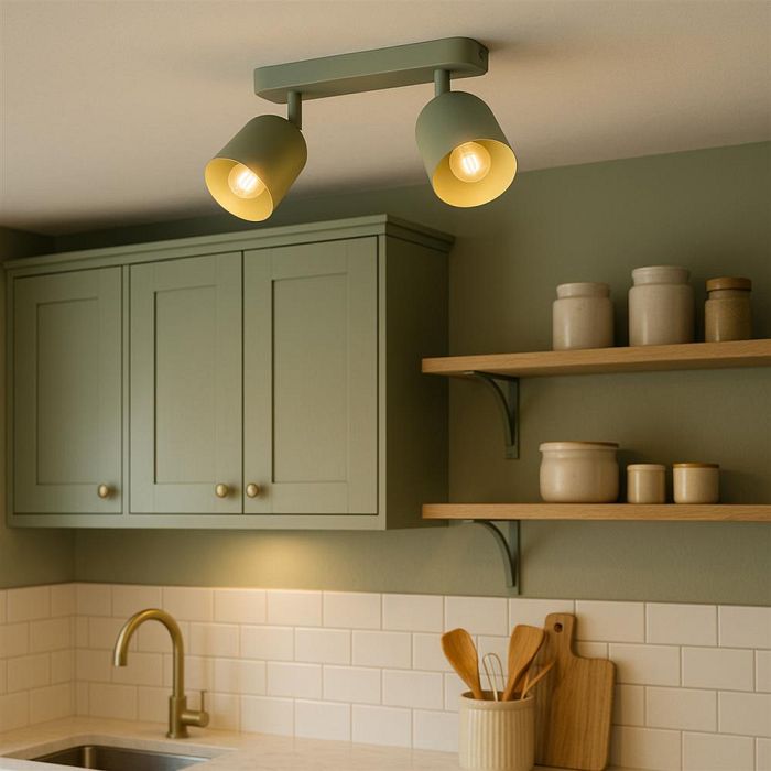 Tilston Matt Green Steel Adjustable Dual Ceiling Spotlight 44133