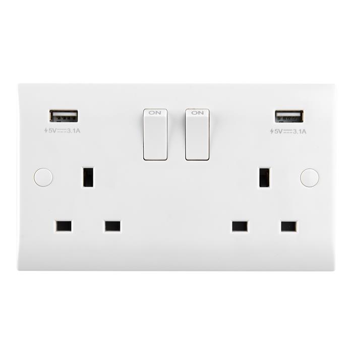 Curved White Resin Double USB-A Switched Socket CE423