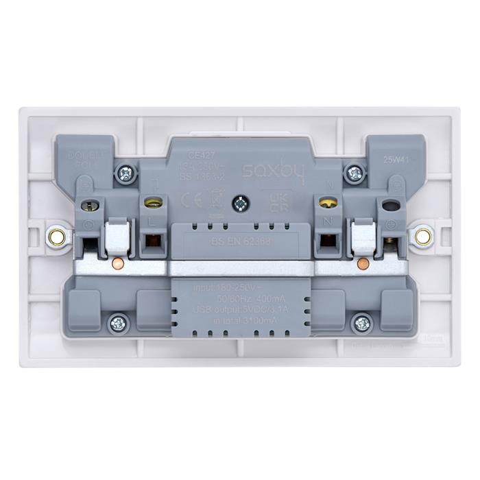 Curved White Resin Double USB-C Switched Socket CE427