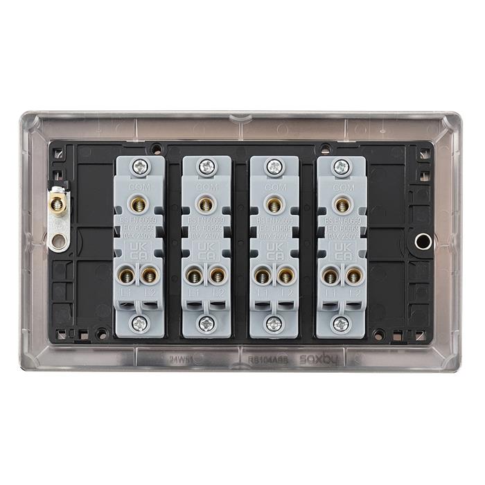 Raised Screwed Antique Brass 4-Gang Black Insert Switch RS104ABB
