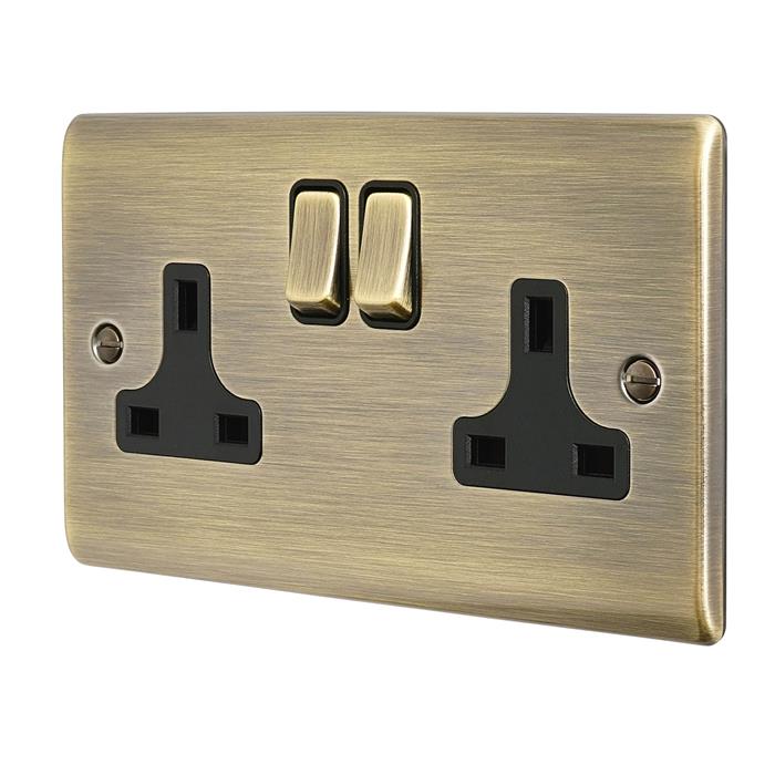 Raised Screwed Double Antique Brass Black Insert Socket RS422ABB