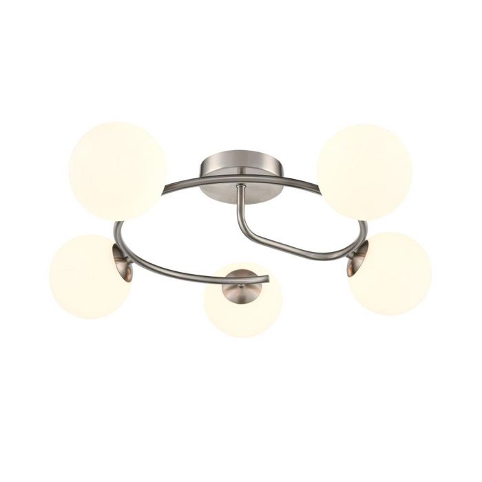 Atlas 5 Light Satin Nickel And Opal Glass Semi Flush FL2501-5-378