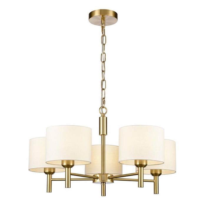 Barolo Aged Brass And Off White Cream Shades 5 Light Pendant FL2471-5