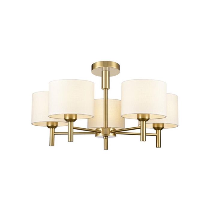 Barolo Aged Brass And Off White Cream Shades 5 Light Pendant FL2471-5