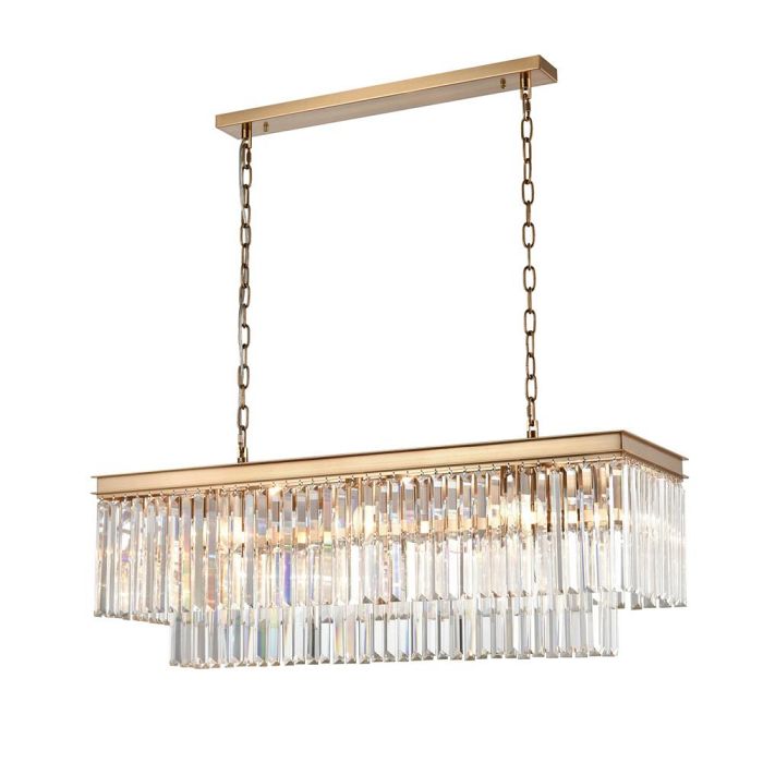 Perdita 11 Light Rectangular Brushed Brass & Crystal Pendant FL2465-11
