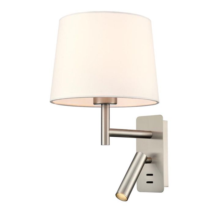 Christie LED Dual Satin Nickel And Off White Shade Reading Wall Light WB614