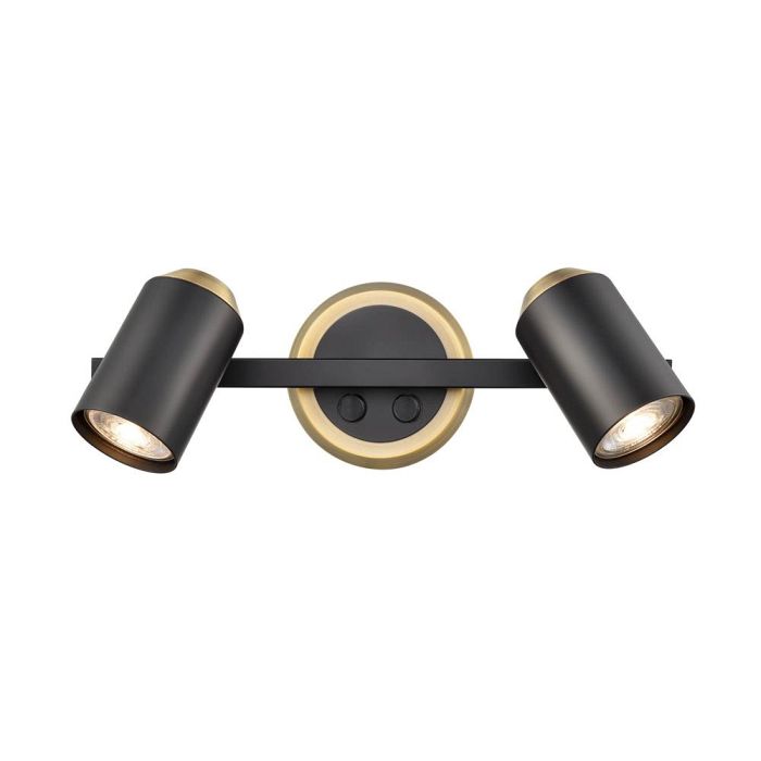 Hollywood 2 Arm Matt Black And Brushed Brass Wall Light SPOT9102